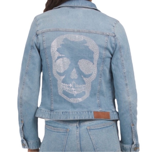 ZADIG & VOLTAIRE Kioky Cropped Skull Embellished Denim Jacket Size Small Zip - Picture 1 of 15